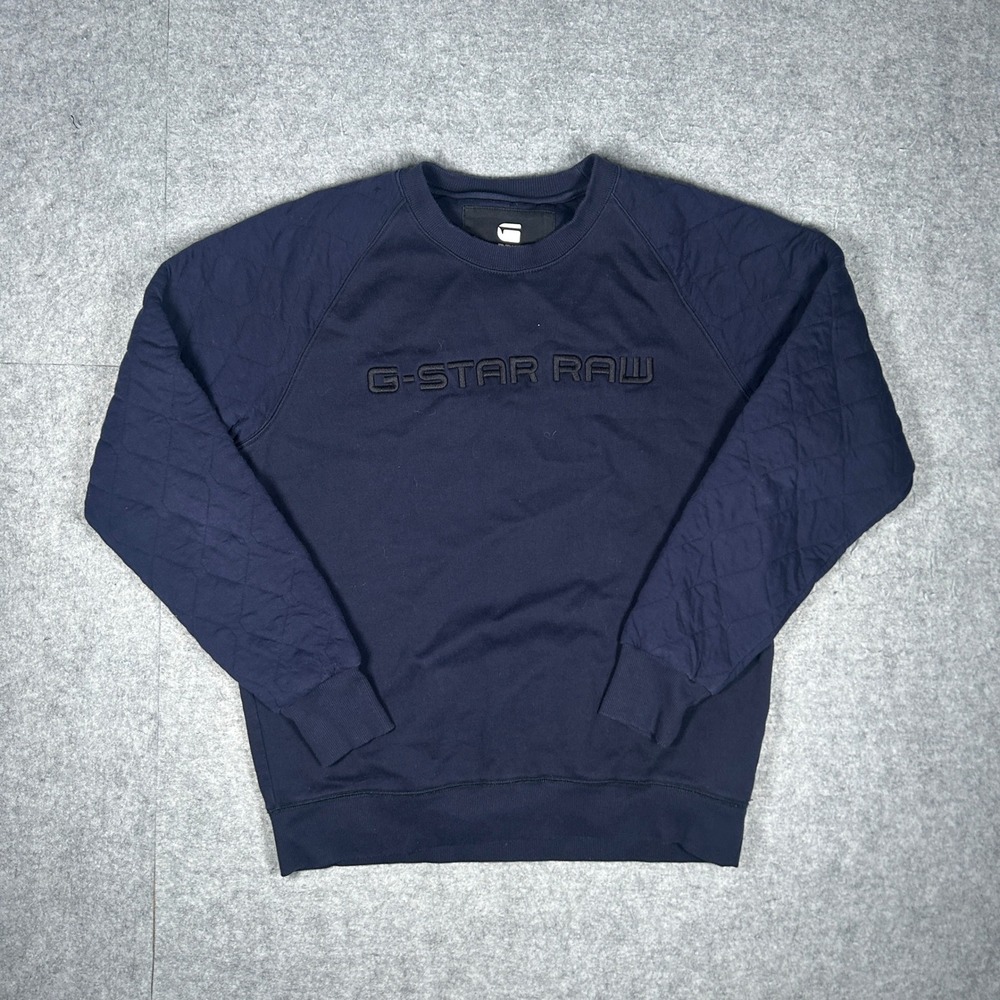 G-Star Raw Sweatshirt Mens L Blue Tarev R SW L/S Quilted Sleeve Logo Gorpcore